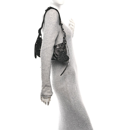 Balenciaga Extra Supple Calfskin Crocodile Embossed Monochrome Le Cagole Shoulder Bag XS Black 2 of 11
