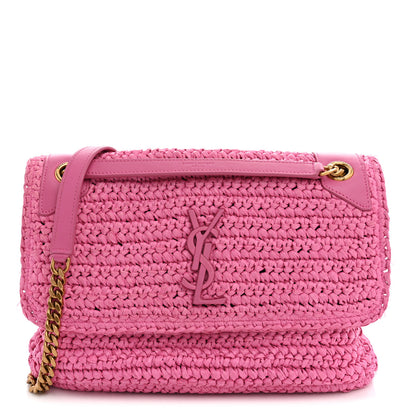 Saint Laurent Raffia Calfskin Monogram Medium Niki Chain Satchel Bright Pink 1 of 13
