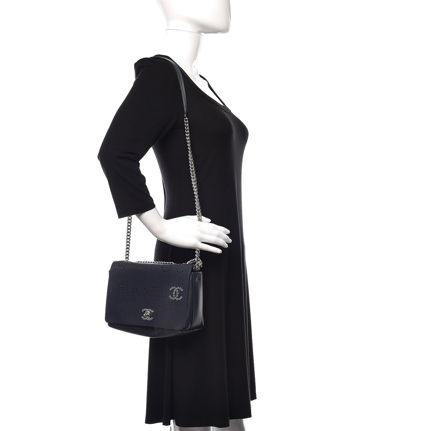 Calfskin Tweed Eyelet Flap Bag Navy