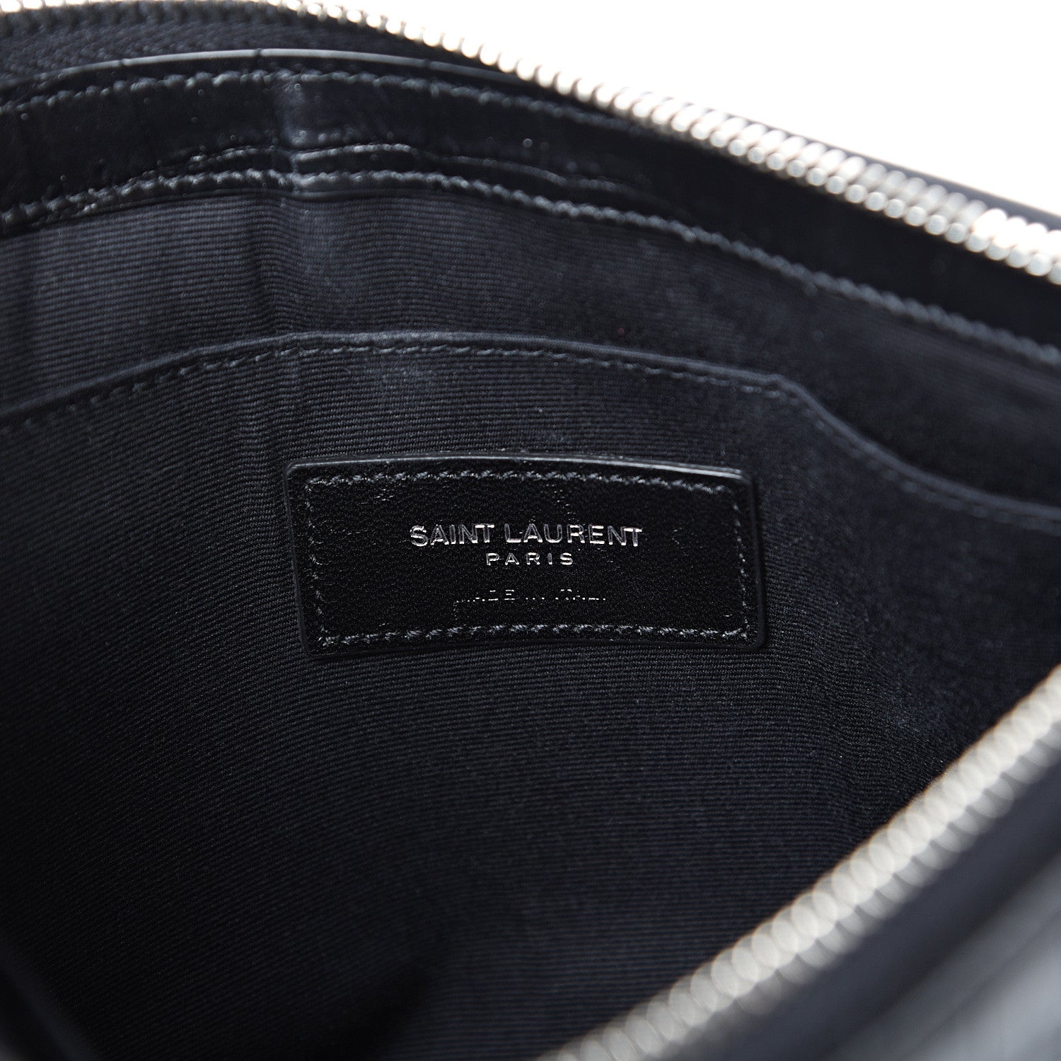 Saint Laurent Calfskin Crocodile Embossed Monogram Zip Pouch Black 5 of 9