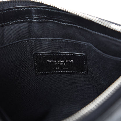 Saint Laurent Calfskin Crocodile Embossed Monogram Zip Pouch Black 5 of 9