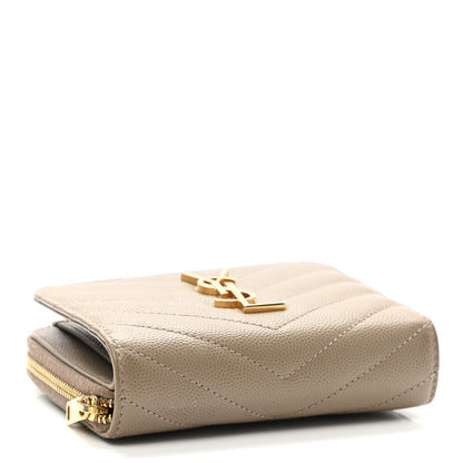 Saint Laurent Grain De Poudre Matelasse Chevron Monogram Compact Zip Around Wallet Dark Latte 4 of 8
