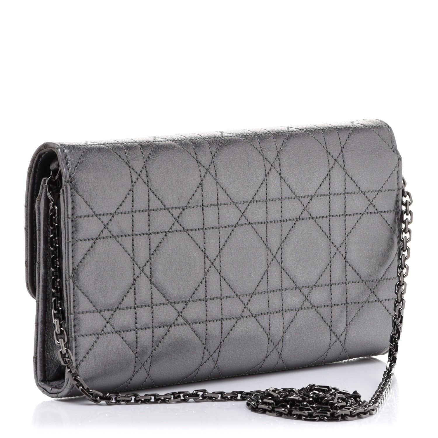 Christian Dior Metallic Lambskin Cannage Miss Dior Chain Wallet Silver 2 of 11