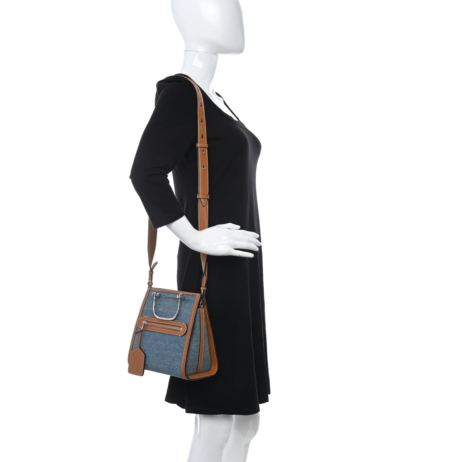 Alexander McQueen Denim The Short Story Crossbody Brown 2 of 9