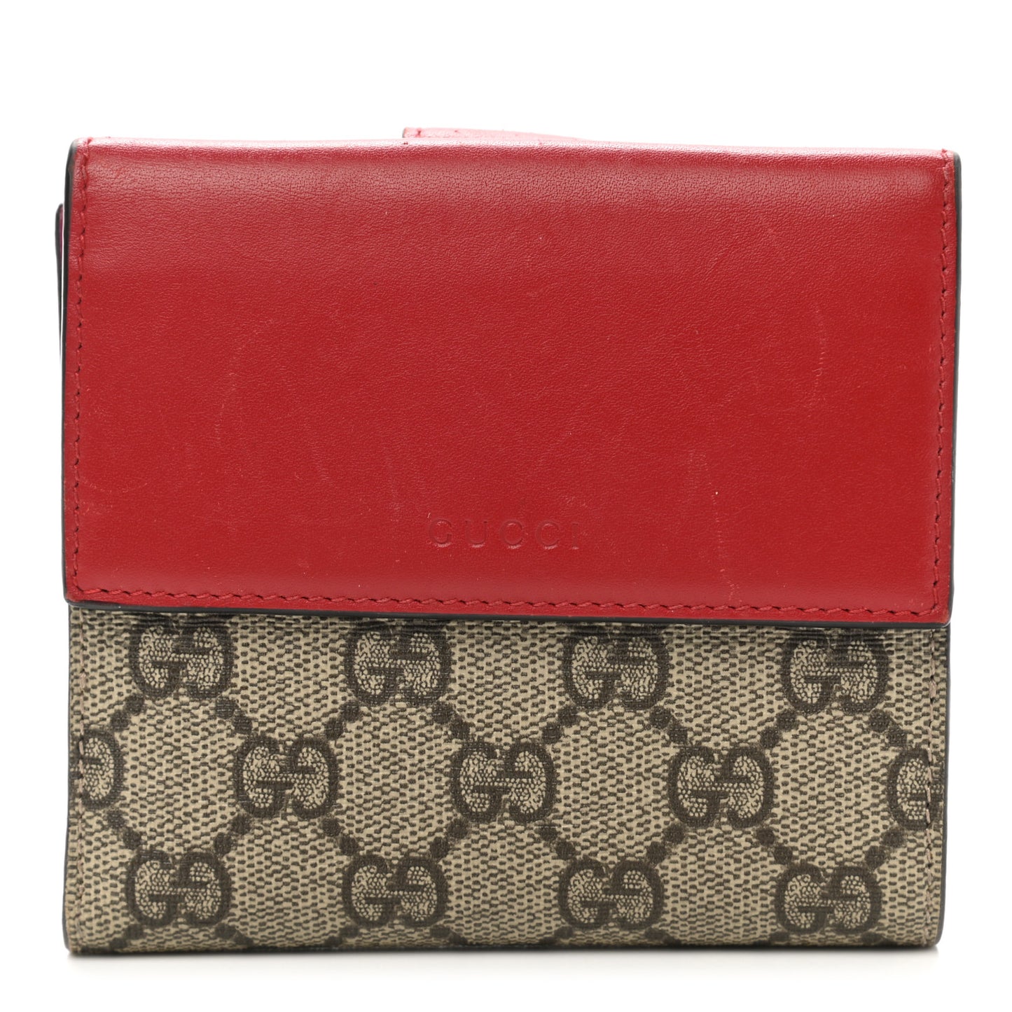 GG Supreme Monogram Calfskin French Flap Wallet Beige Ebony Hibiscus Red New Rosette