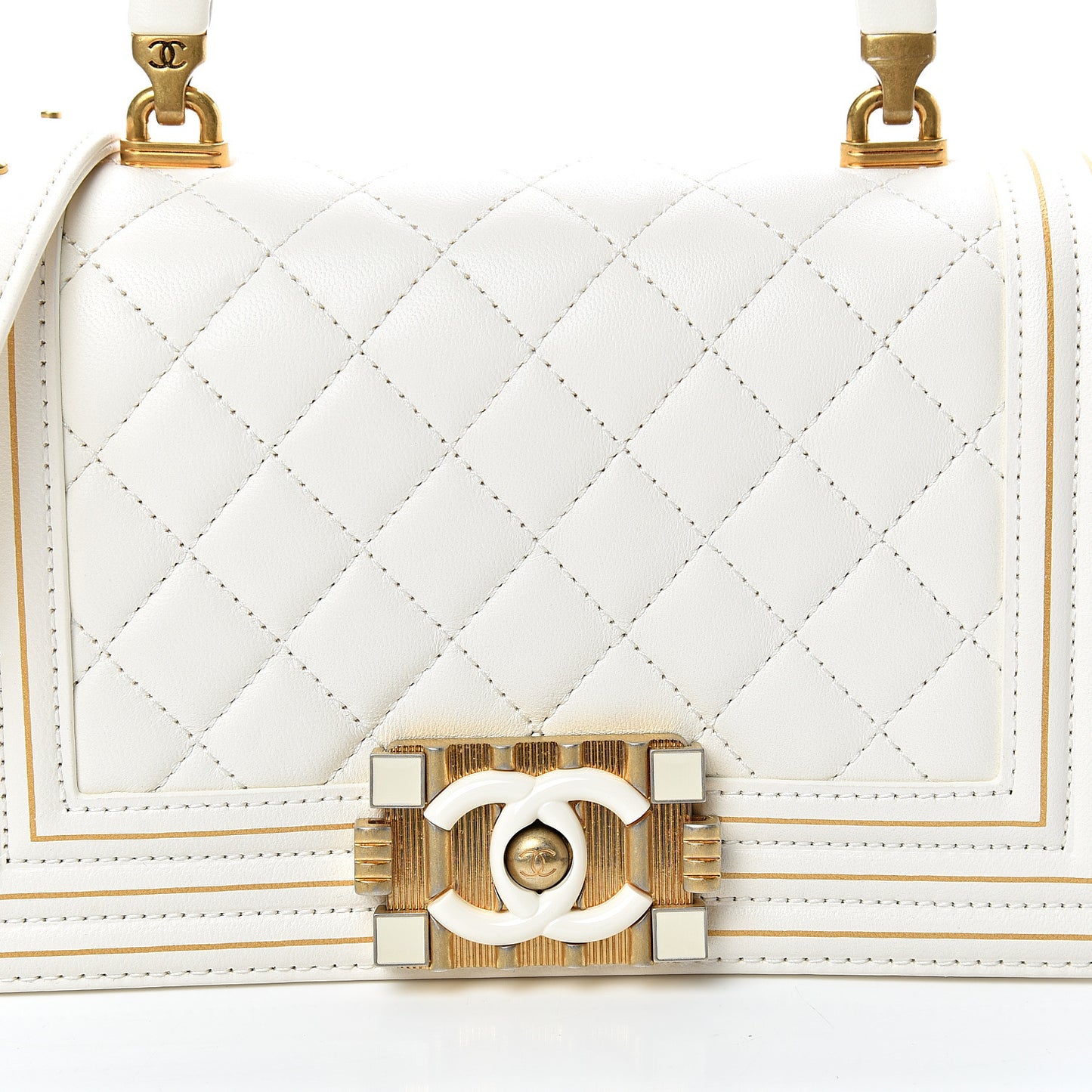 Lambskin Quilted Small Boy Studded Handle Flap White