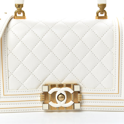 Chanel Lambskin Quilted Small Boy Studded Handle Flap White 7 of 15