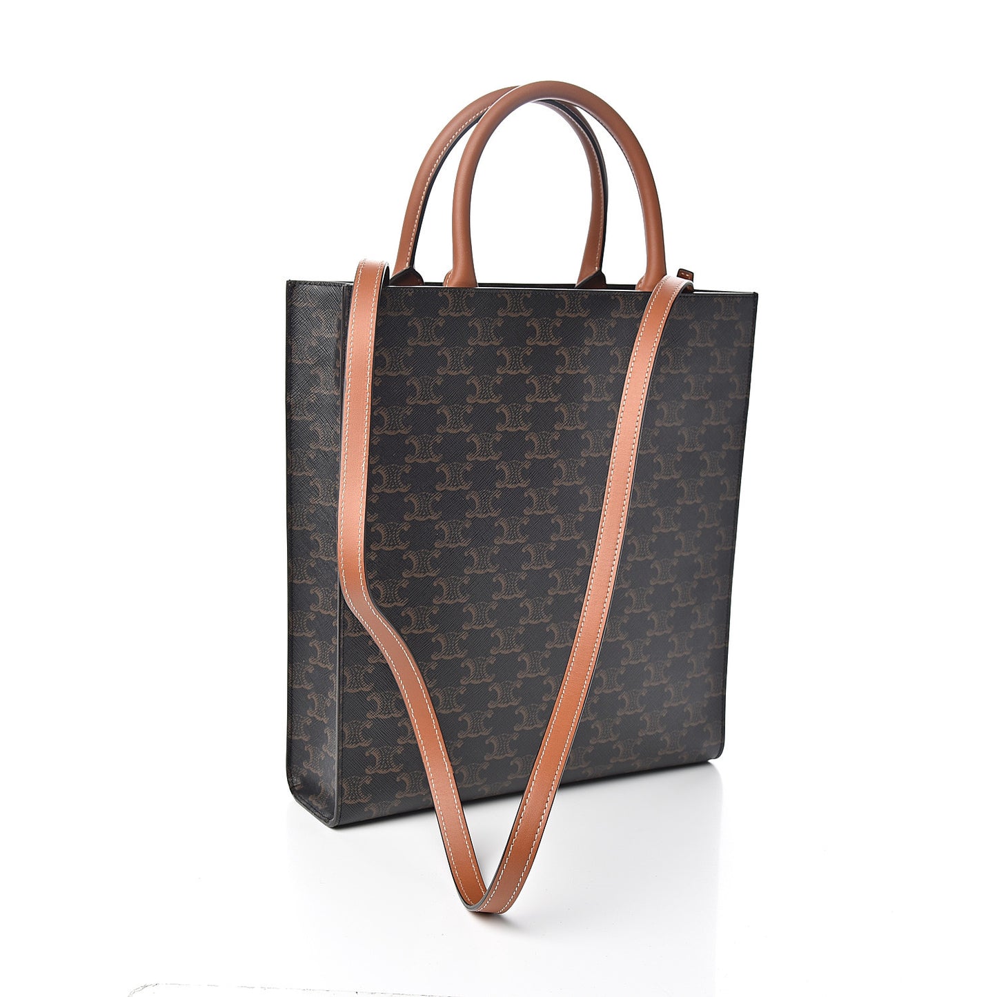 Triomphe Canvas Calfskin Small Vertical Cabas Tan