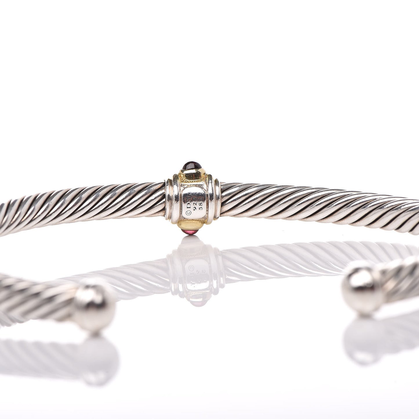 Sterling Silver 14K Yellow Gold Rhodolite Garnet Pink Tourmaline 5mm Cable Renaissance Station Bracelet