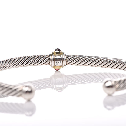 David Yurman Sterling Silver 14K Yellow Gold Rhodolite Garnet Pink Tourmaline 5mm Cable Renaissance Station Bracelet 4 of 4