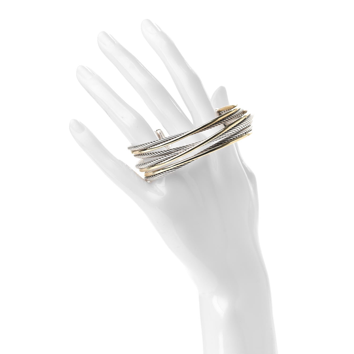 David Yurman Sterling Silver 18K Yellow Gold 21mm Four Row Crossover Cuff Bracelet 2 of 5