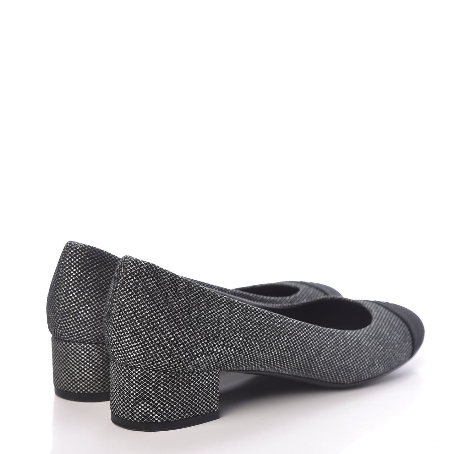 Metallic Mesh Quilted CC Cap Toe Pumps 38.5 Black Silver
