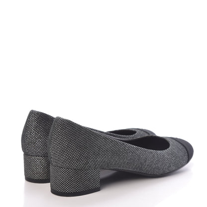 Chanel Metallic Mesh Quilted CC Cap Toe Pumps 38.5 Black Silver 4 of 12
