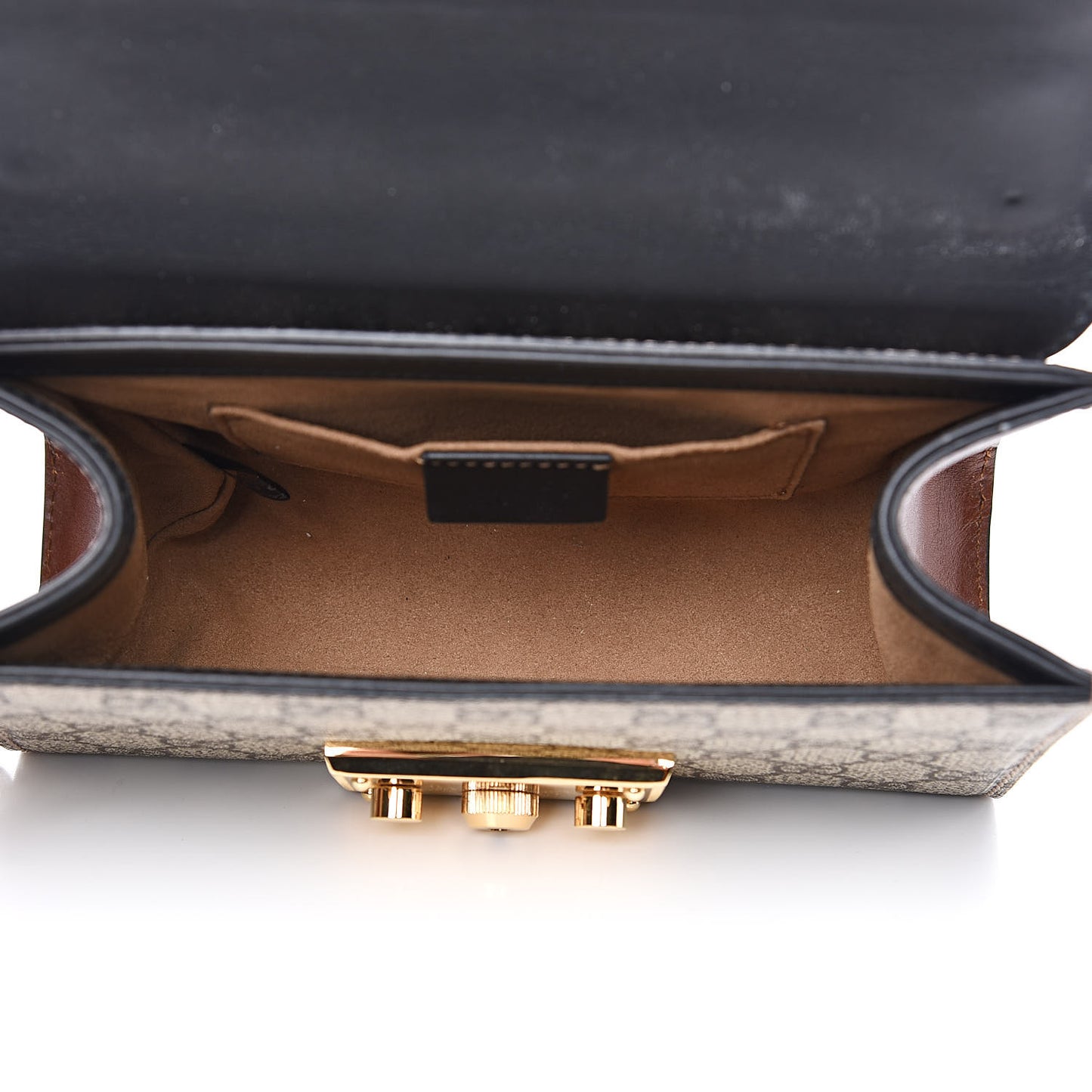 GG Supreme Monogram Calfskin Small Padlock Shoulder Bag Beige Black Cuir