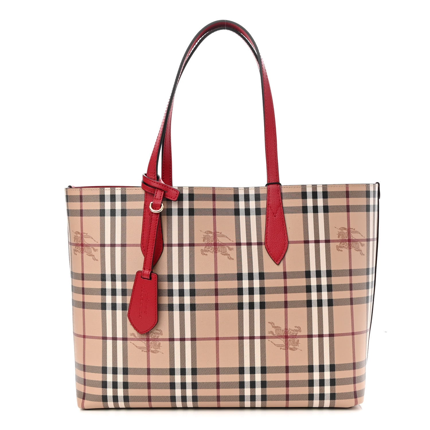 Burberry Grainy Calfskin Haymarket Check Small Reversible Tote Red 1 of 9
