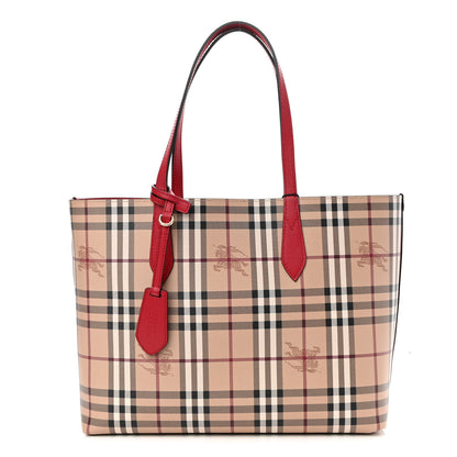 Burberry Grainy Calfskin Haymarket Check Small Reversible Tote Red 1 of 9