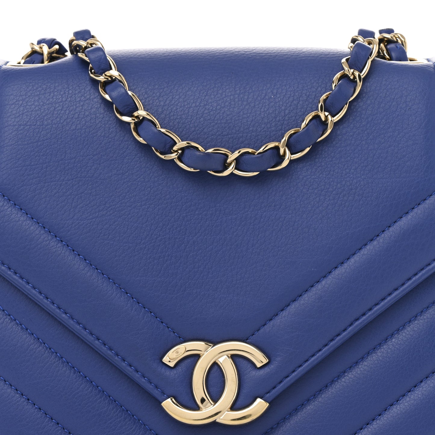 Calfskin Quilted Chevron Small Single Flap Blue