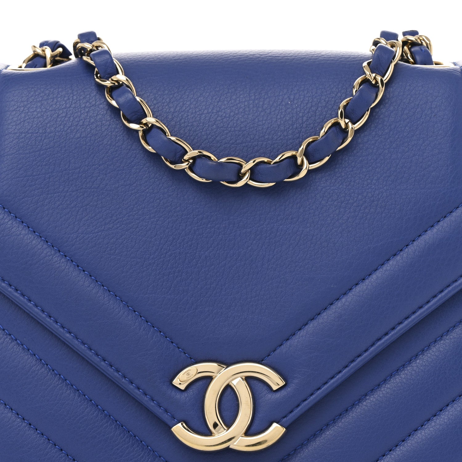Chanel Calfskin Quilted Chevron Small Single Flap Blue 8 of 13