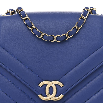 Chanel Calfskin Quilted Chevron Small Single Flap Blue 8 of 13