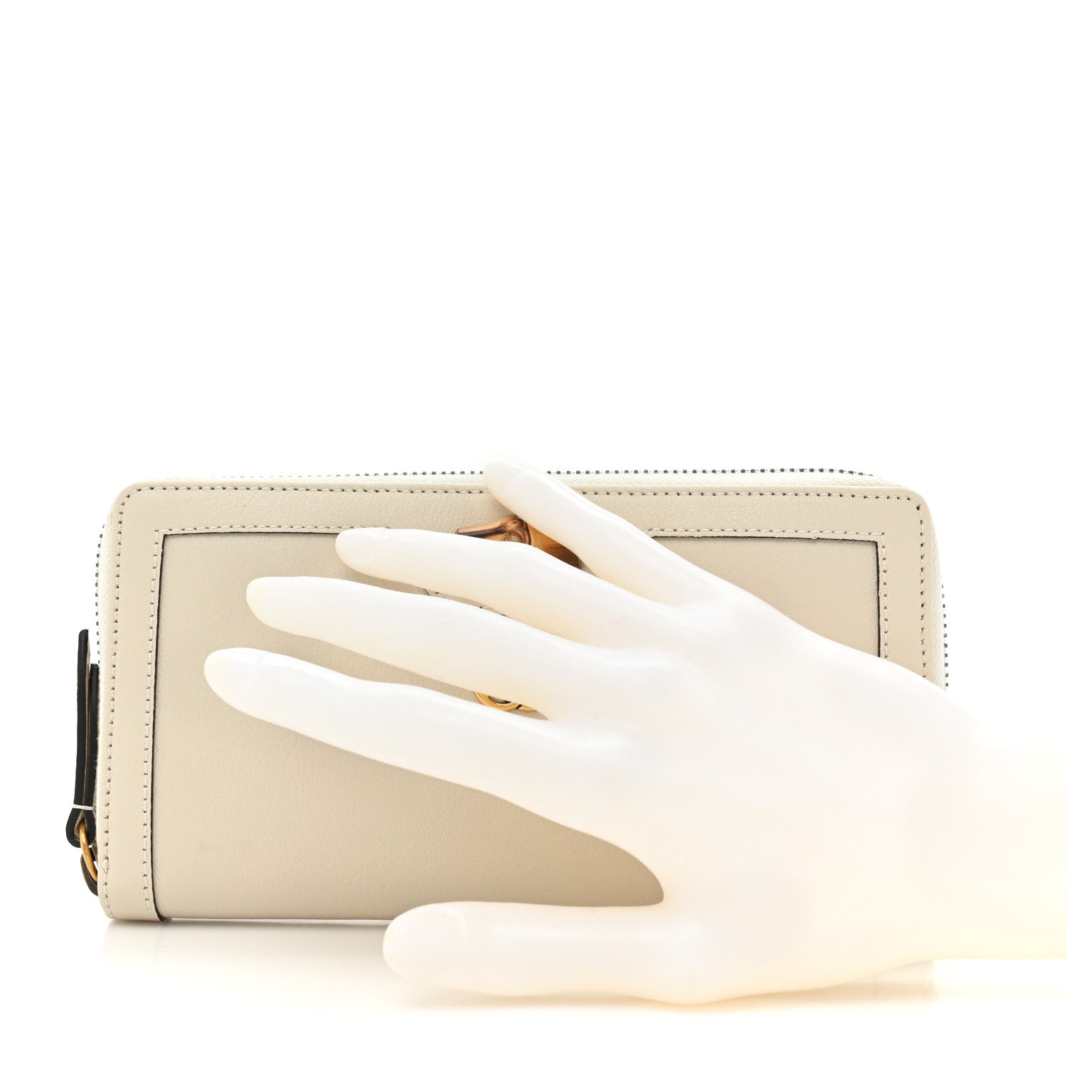 Gucci Wonka Grain Calfskin Diana Zip Around Continental Wallet Mystic White 2 of 14