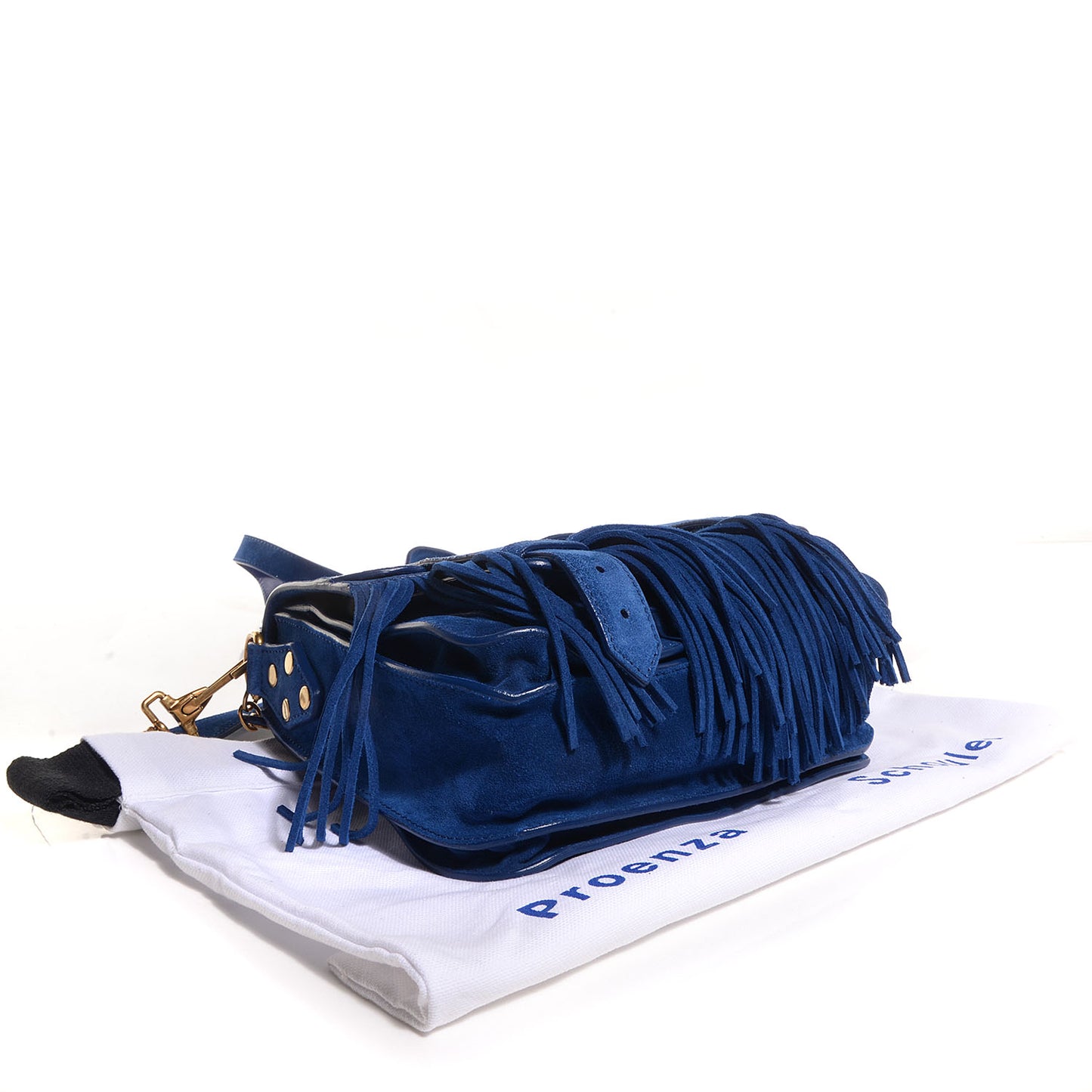 Suede Fringed PS1 Crossbody Pouch Cadet Blue