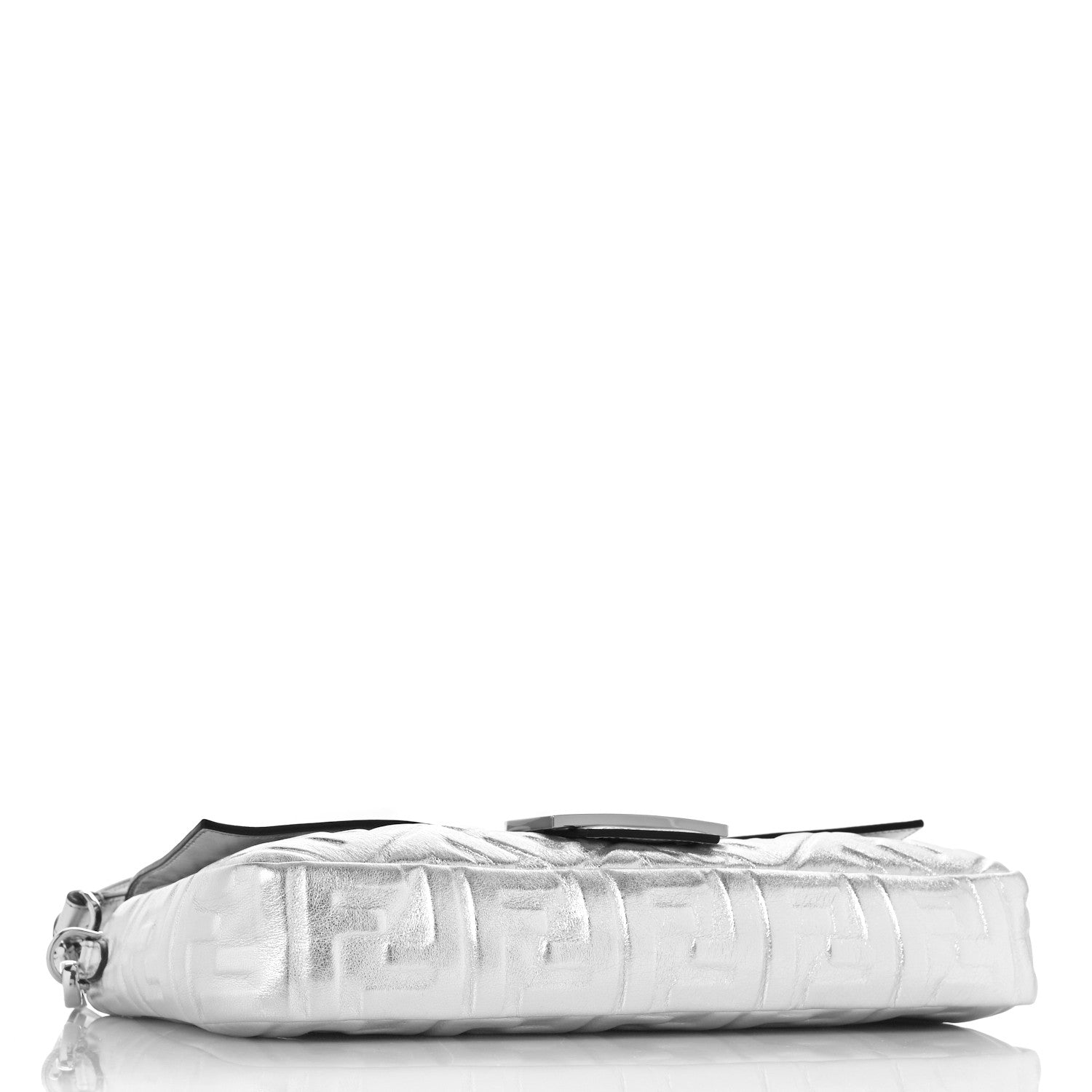Fendi Vitello Catalan Mirror FF 1974 Embossed Large Baguette Argento 4 of 8