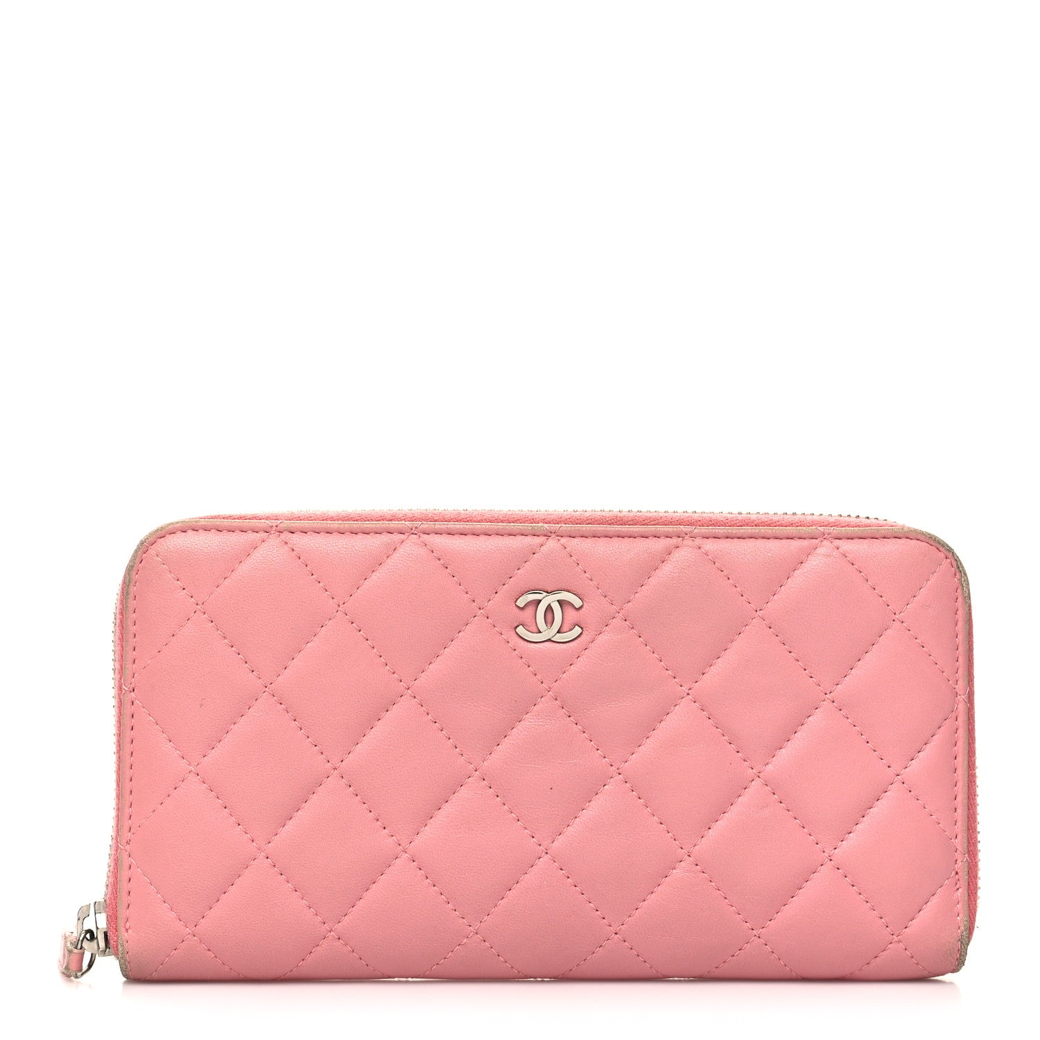 Chanel Lambskin Quilted Large Gusset Zip Around Wallet Pink 1 of 15