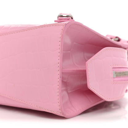 Balenciaga Semi Shiny Calfskin Crocodile Embossed Neo Classic Silver Hardware Mini City Pink 7 of 16