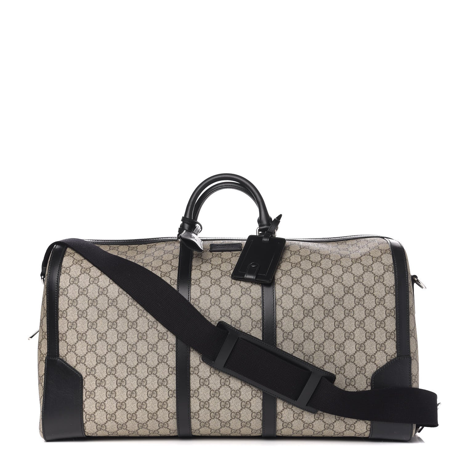 Gucci GG Supreme Monogram Selleria Calfskin Large Duffle Beige Ebony Black 1 of 10