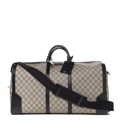 Gucci GG Supreme Monogram Selleria Calfskin Large Duffle Beige Ebony Black 1 of 10