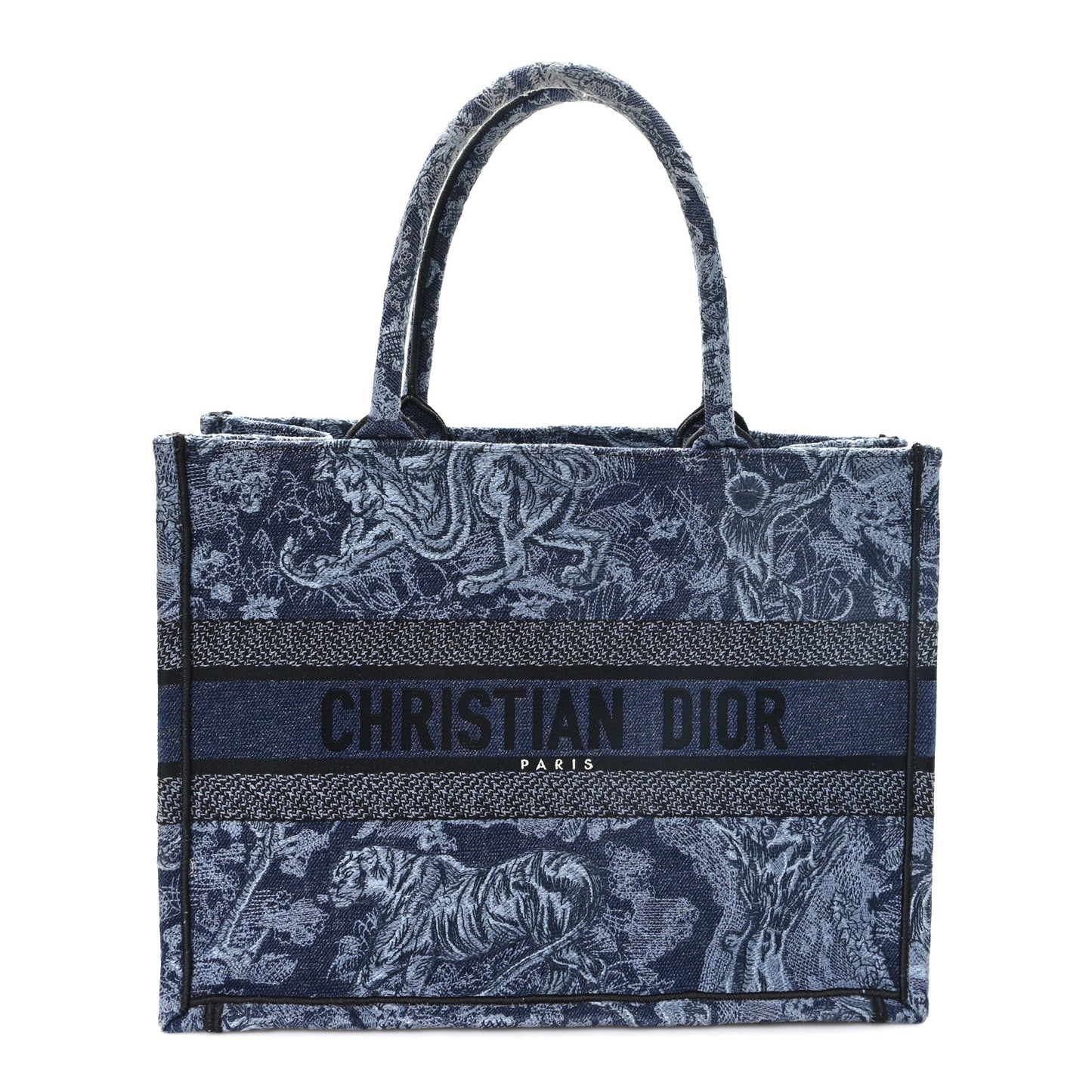 Canvas Embroidered Medium Dioriviera Toile De Jouy Book Tote Blue Black