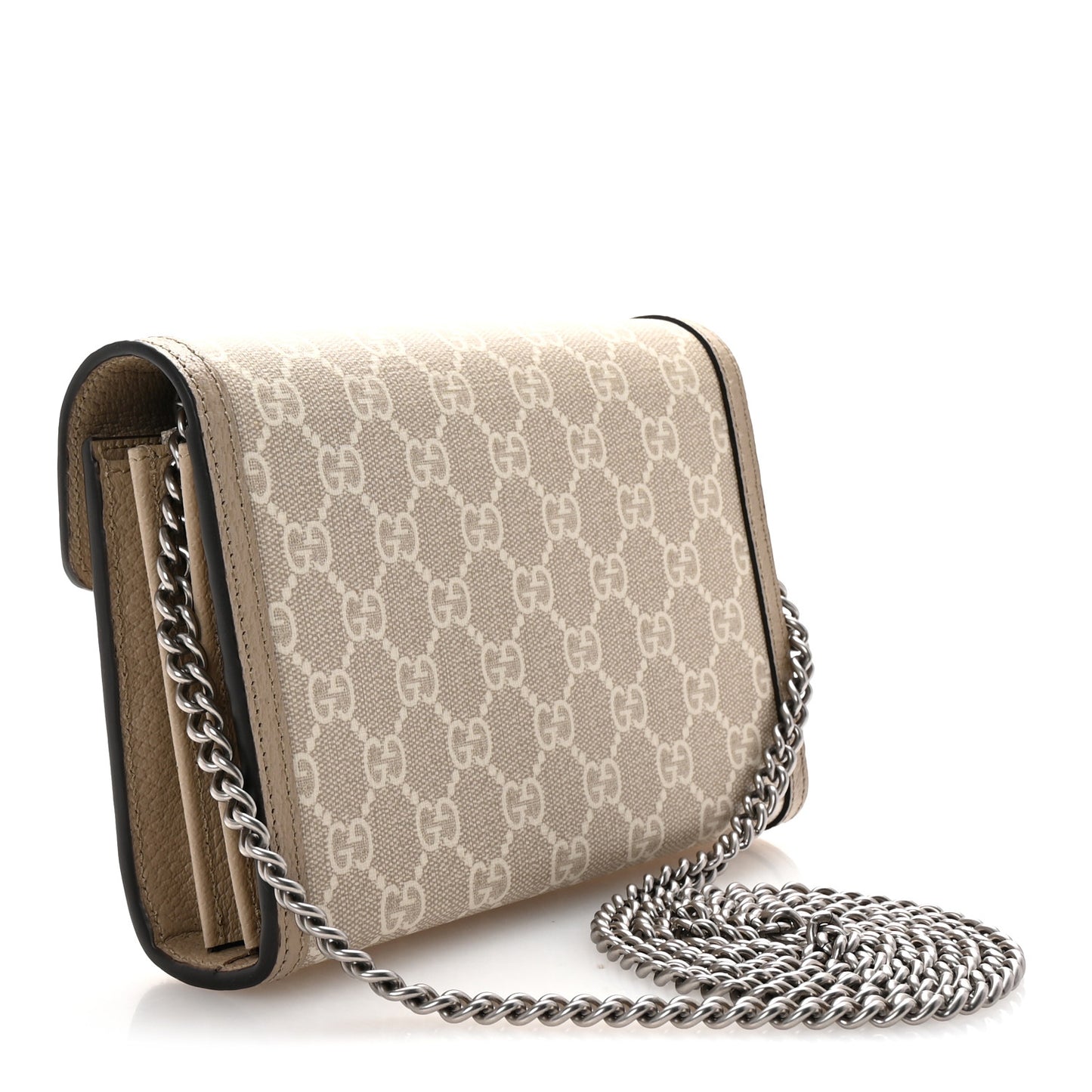 GG Supreme Monogram Textured Dollar Calfskin Mini Dionysus Chain Wallet Beige Mystic White Oatmeal