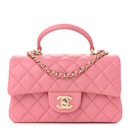 Chanel Lambskin Quilted Mini Top Handle Rectangular Flap Pink 1 of 11