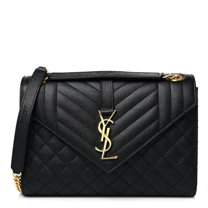 Saint Laurent Grain De Poudre Textured Mixed Matelasse Triquilt Medium Monogram Satchel Black 1 of 10