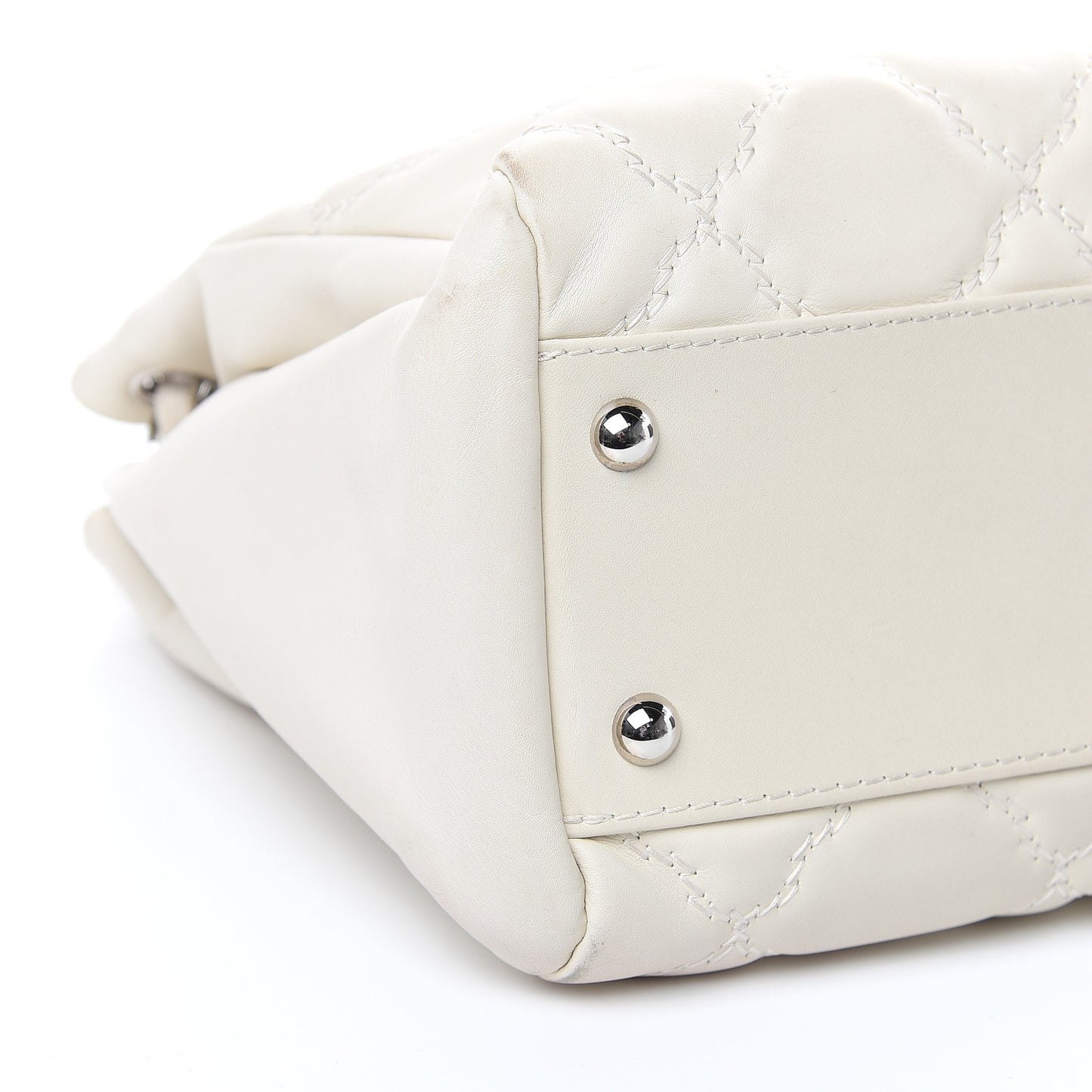 Calfskin Double Stitch Large Hamptons Flap Bag White