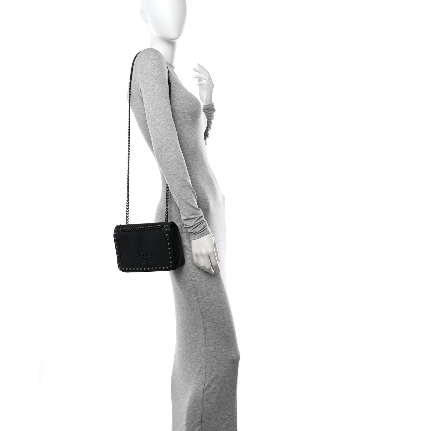 Glace Calfskin Studded Crossbody Black