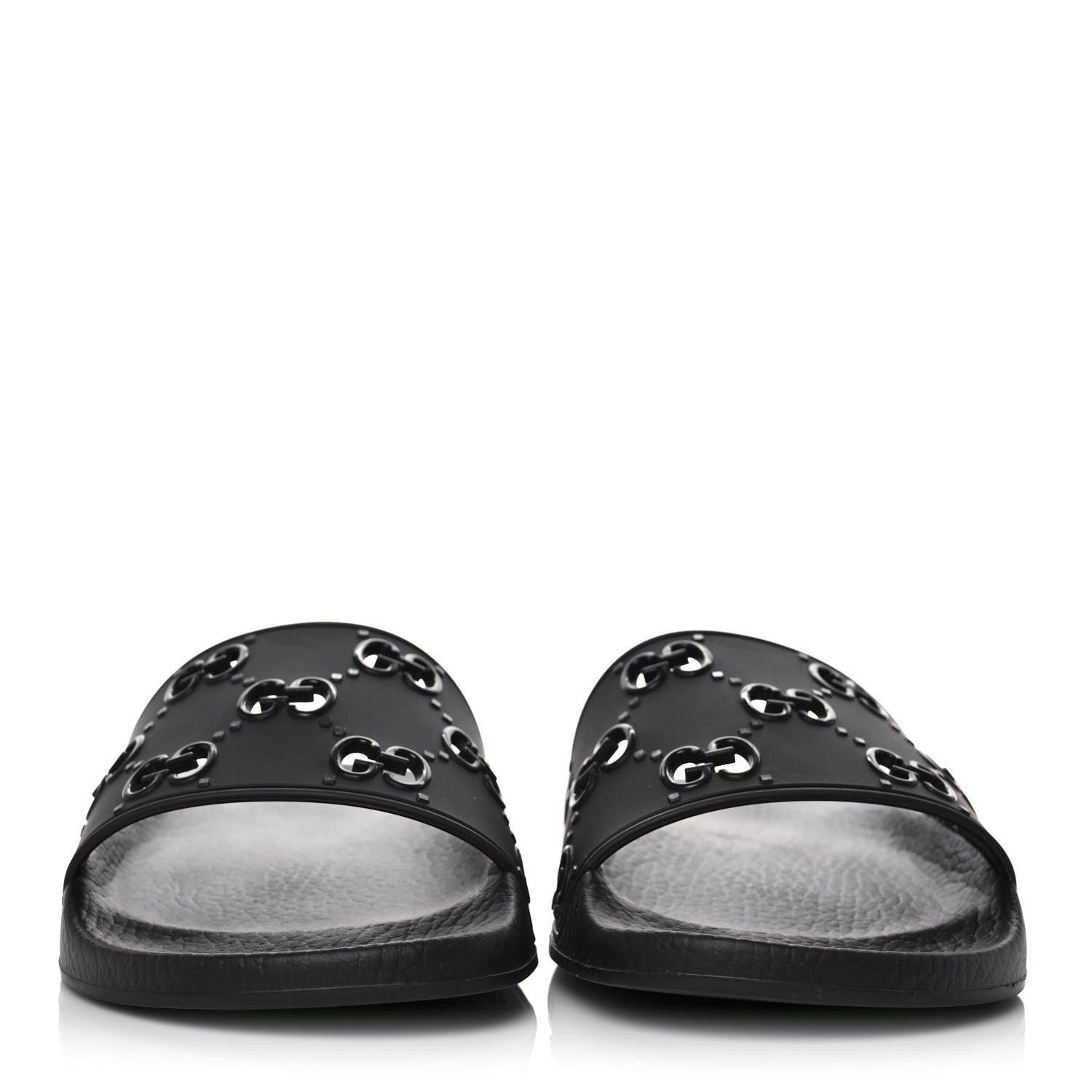 Gucci Rubber GG Monogram Perforated Womens Slide Sandals 39 Black 2 of 8