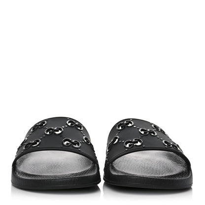 Gucci Rubber GG Monogram Perforated Womens Slide Sandals 39 Black 2 of 8