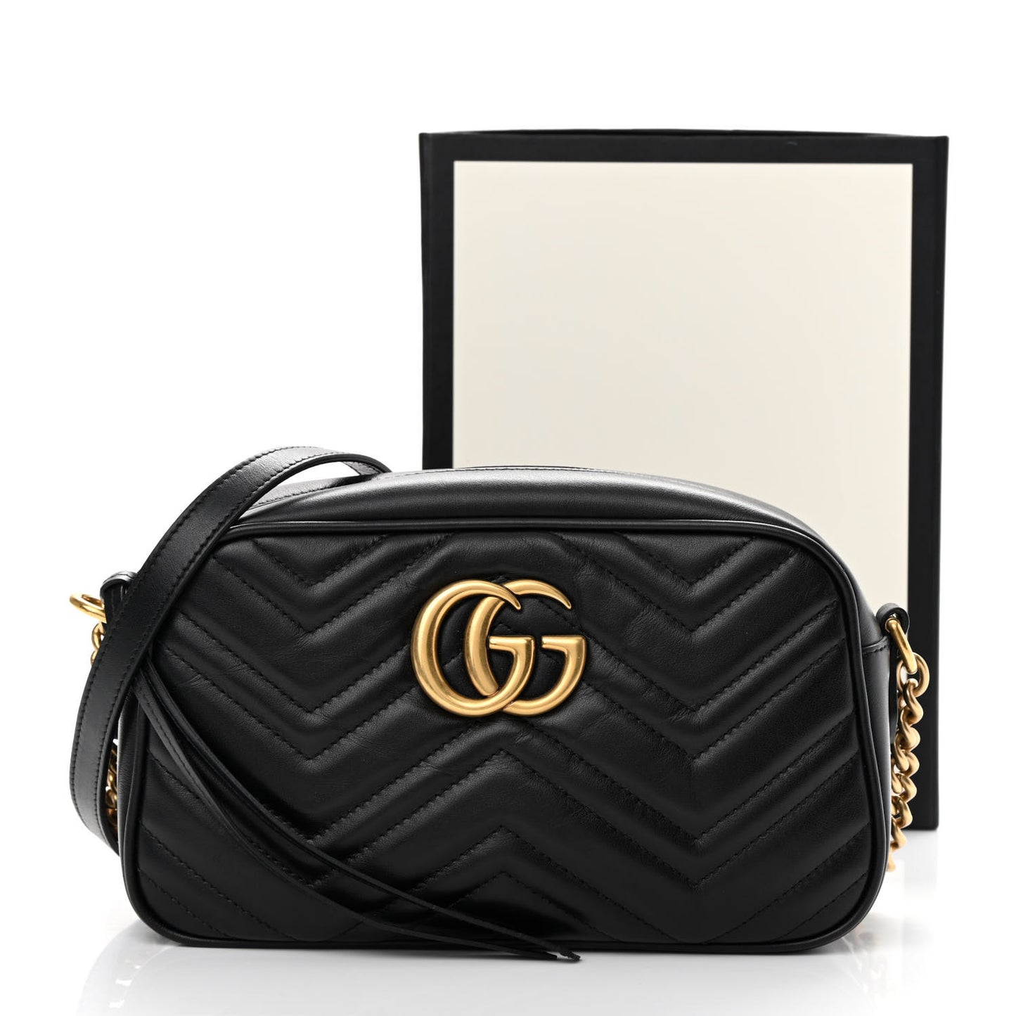 Calfskin Matelasse Small GG Marmont Chain Shoulder Bag Black