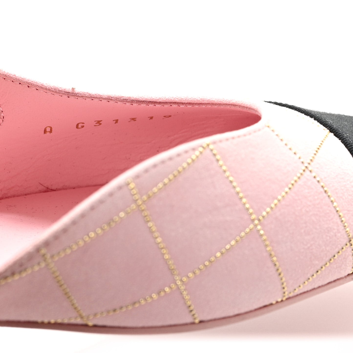 Suede Crystal Grosgrain Cap Toe CC Slingback Flats 37 Pink Gold Black