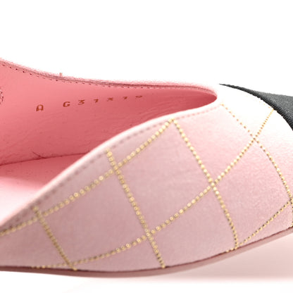 Chanel Suede Crystal Grosgrain Cap Toe CC Slingback Flats 37 Pink Gold Black 9 of 9