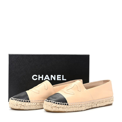 Chanel Lambskin CC Espadrilles 38 Beige Black 8 of 8