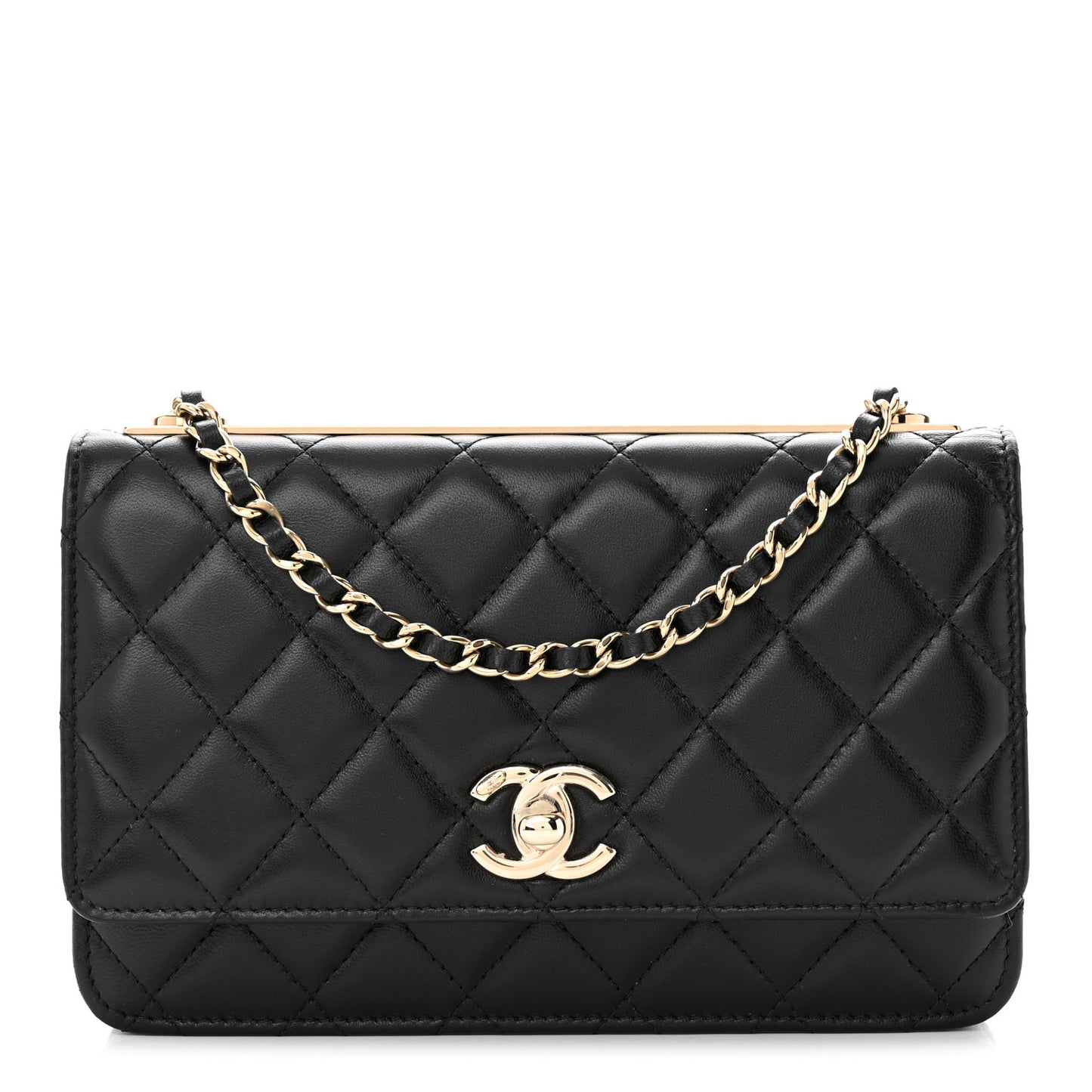Lambskin Quilted Trendy CC Wallet On Chain WOC Black