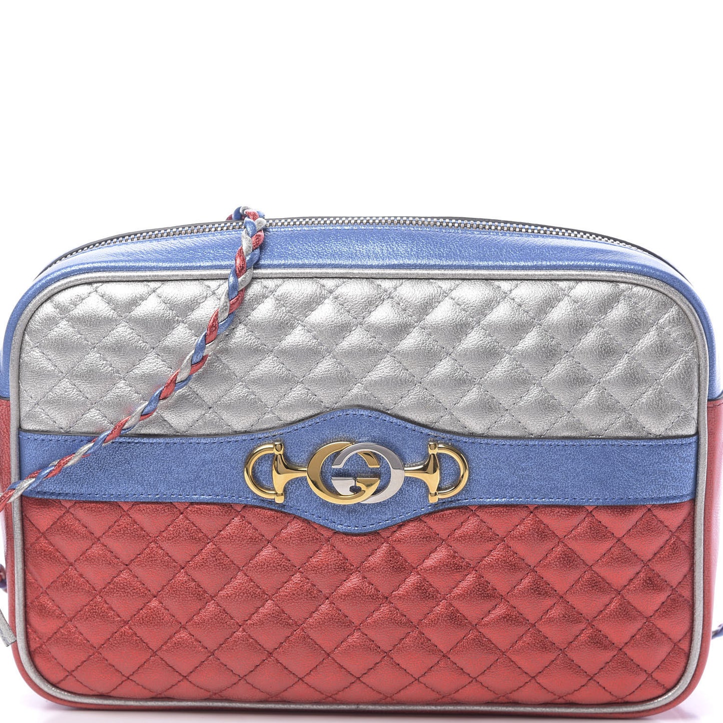 Laminated Nappa Trapuntata Small Zumi Shoulder Bag Rosso Marine Argento