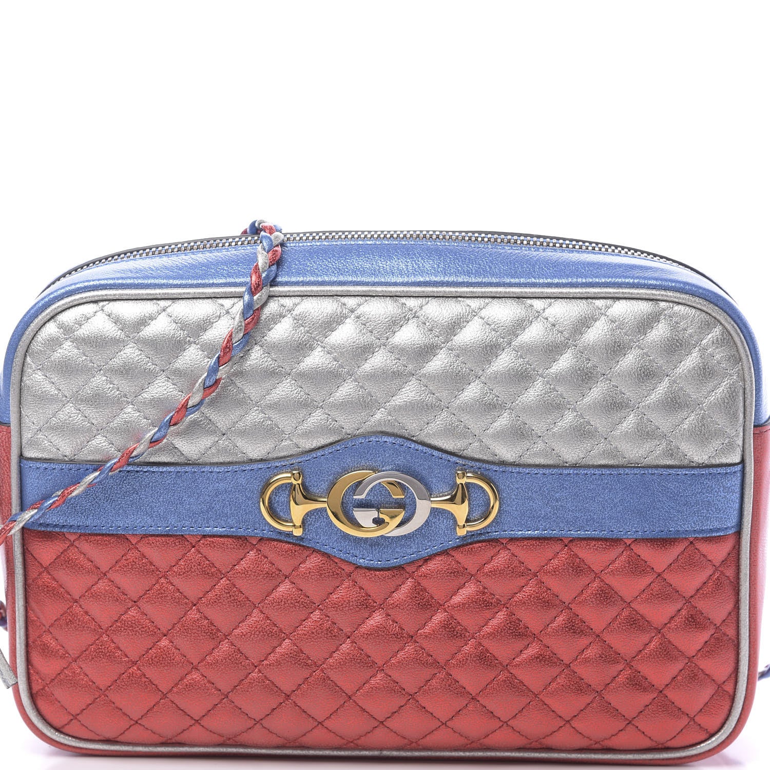 Gucci Laminated Nappa Trapuntata Small Zumi Shoulder Bag Rosso Marine Argento 8 of 10