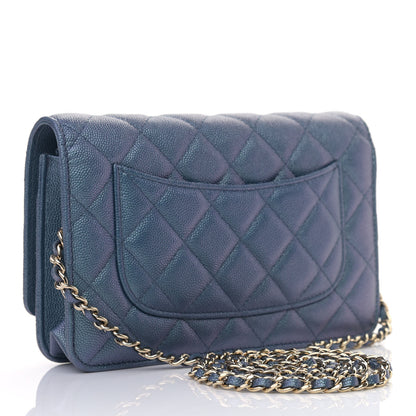 Chanel Iridescent Caviar Quilted Wallet On Chain WOC Dark Blue 2 of 9