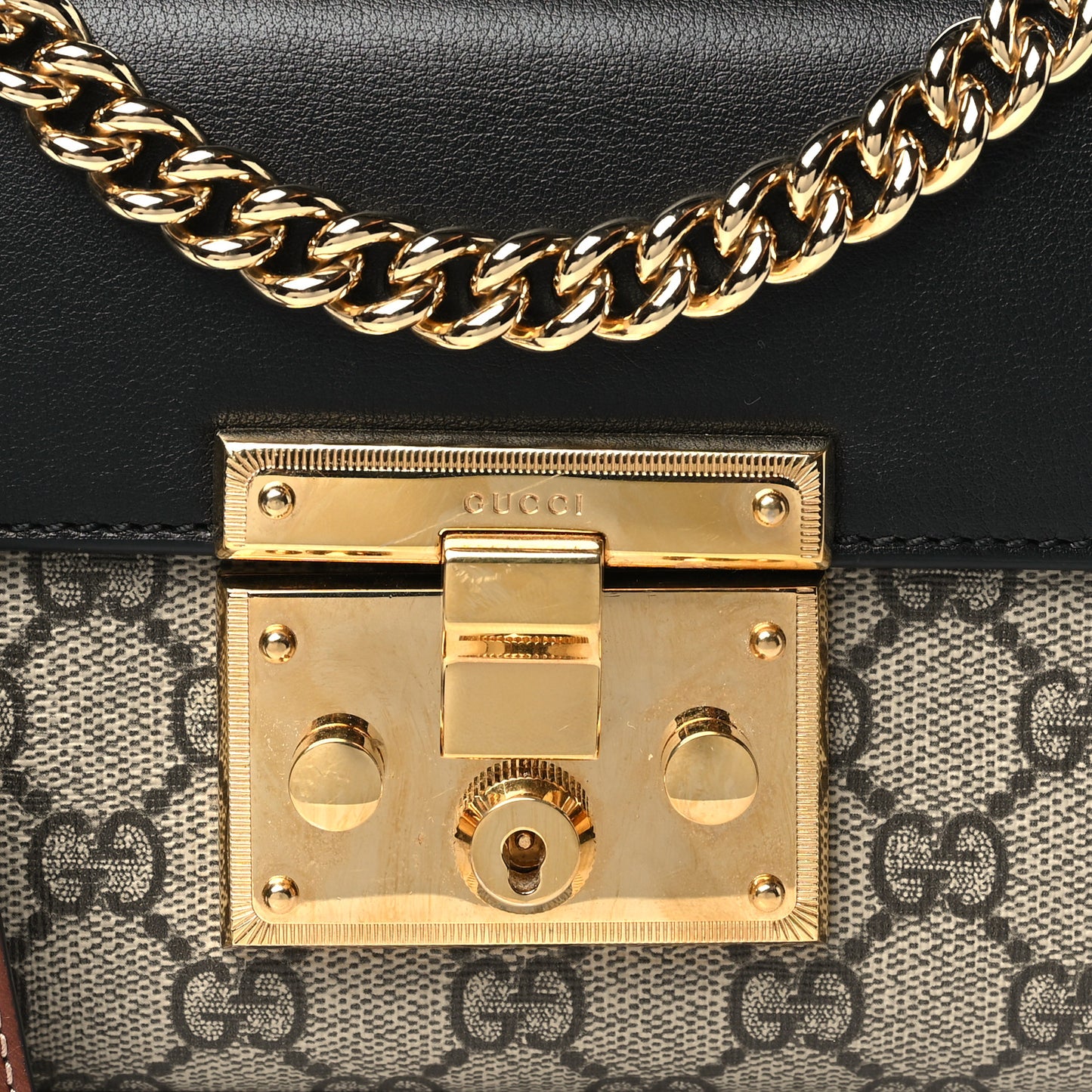 GG Supreme Monogram Calfskin Small Padlock Shoulder Bag Beige Black Cuir