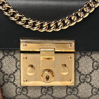 Gucci GG Supreme Monogram Calfskin Small Padlock Shoulder Bag Beige Black Cuir 8 of 14