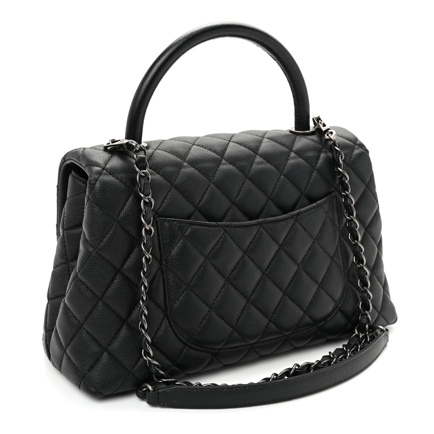 Caviar Quilted Small Coco Handle Flap Black