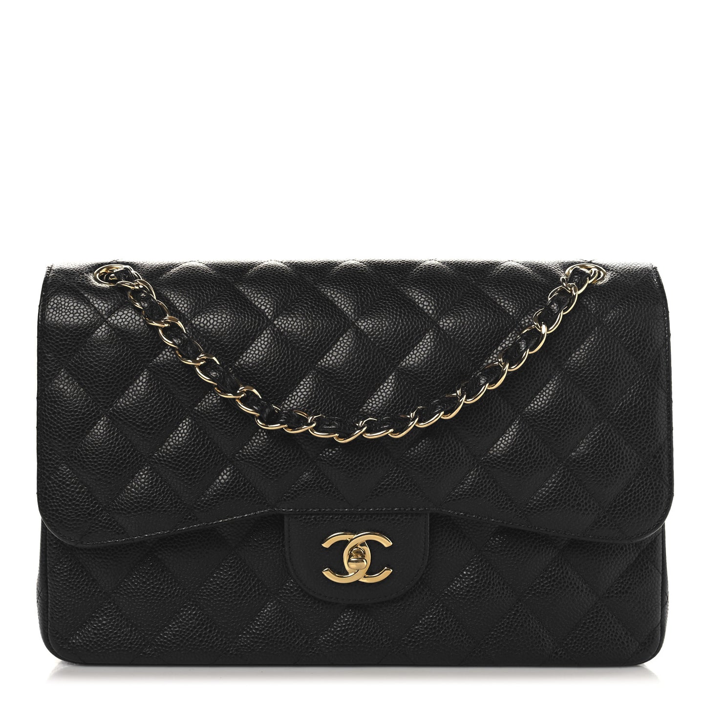 Caviar Quilted Jumbo Double Flap Black